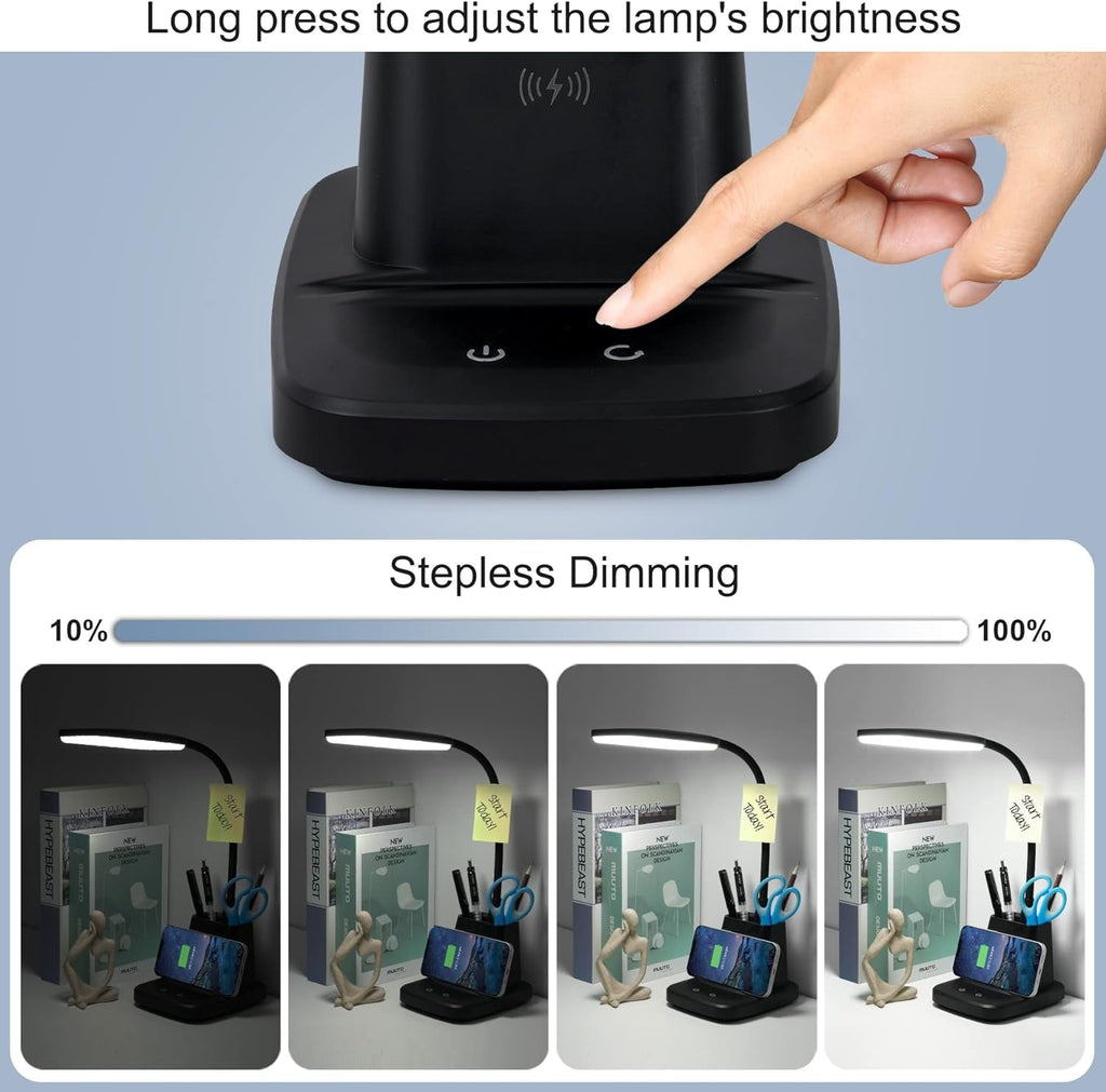 LED Desk Lamp With Wireless Charger Black For Home Office