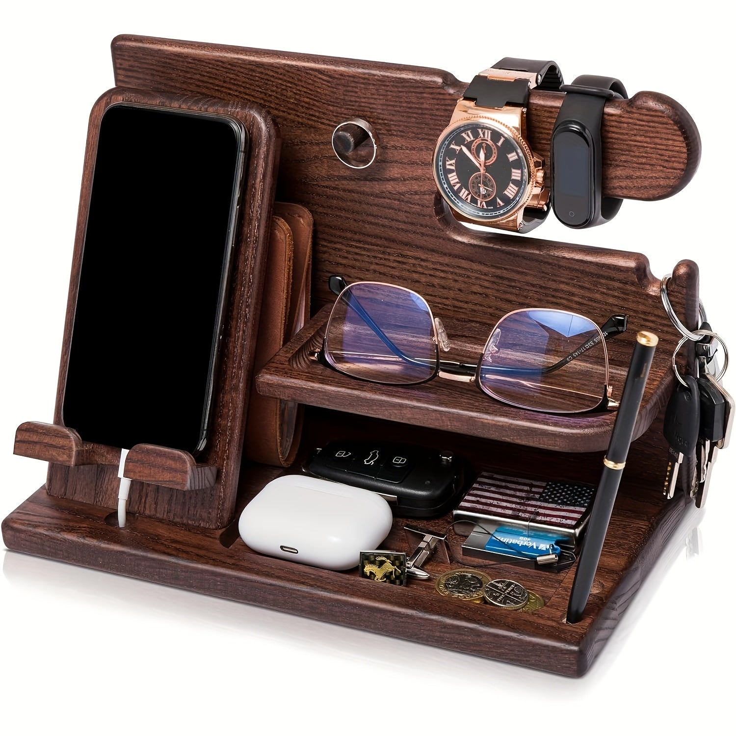 Wooden Desk Organizer Phone Docking Station Stand