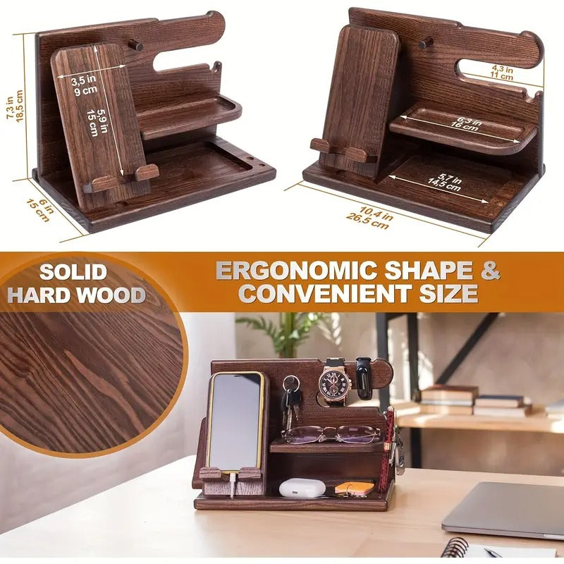Wooden Desk Organizer Phone Docking Station Stand